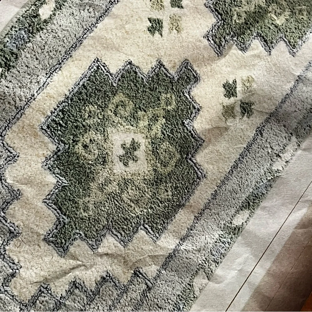 West Elm Esana Bath Runner Green and Cream